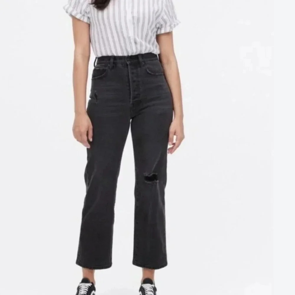 Lucky Brand super high rise straight distressed jeans black size 27